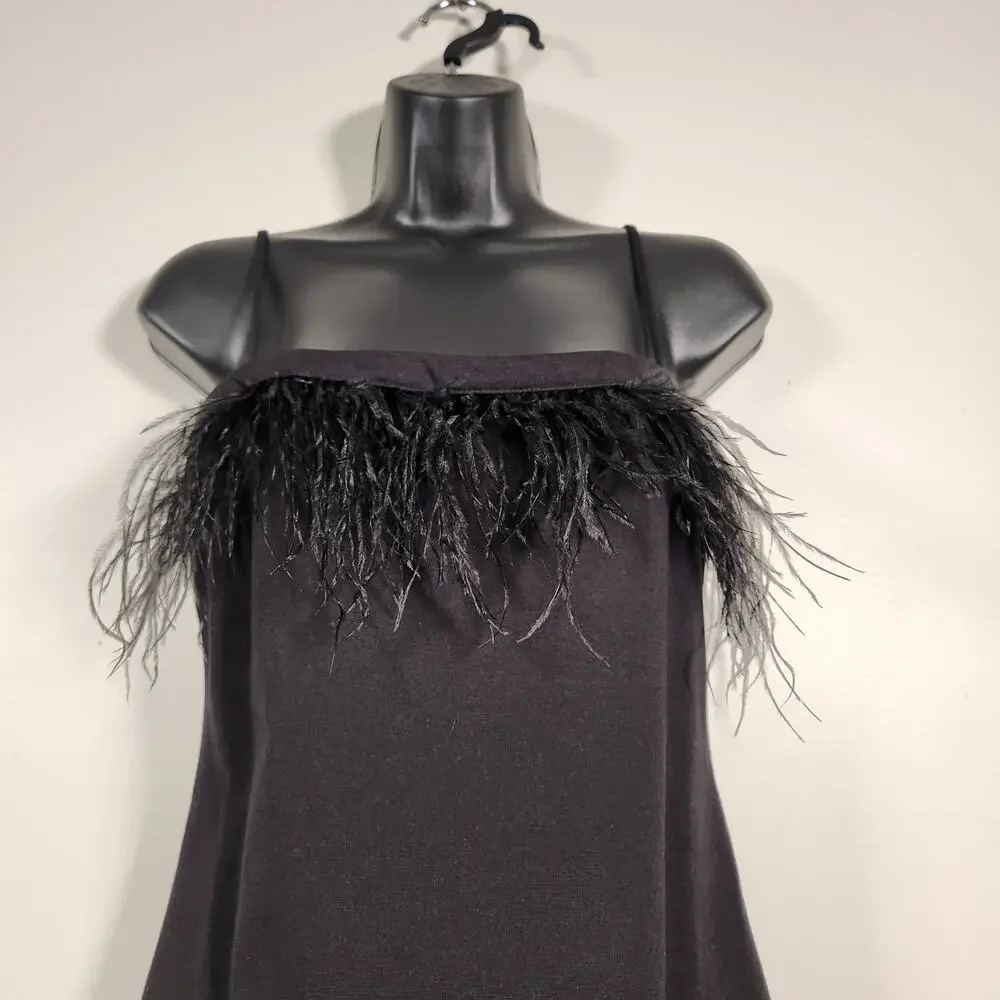 WILD FABLE Knit Mini Dress Womens M Black Feather Stretch Cocktail Goth Witchy - Picture 9 of 12